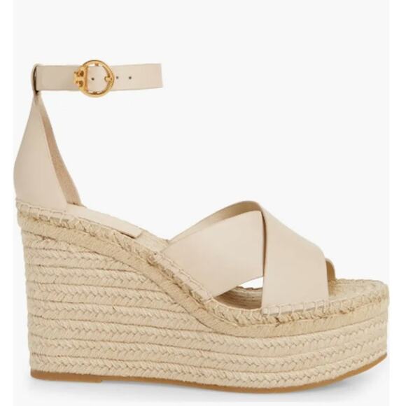 Tory Burch Selby Wedge Platform Espadrilles Leather Criss Cross Heels Sandals - Picture 2 of 13